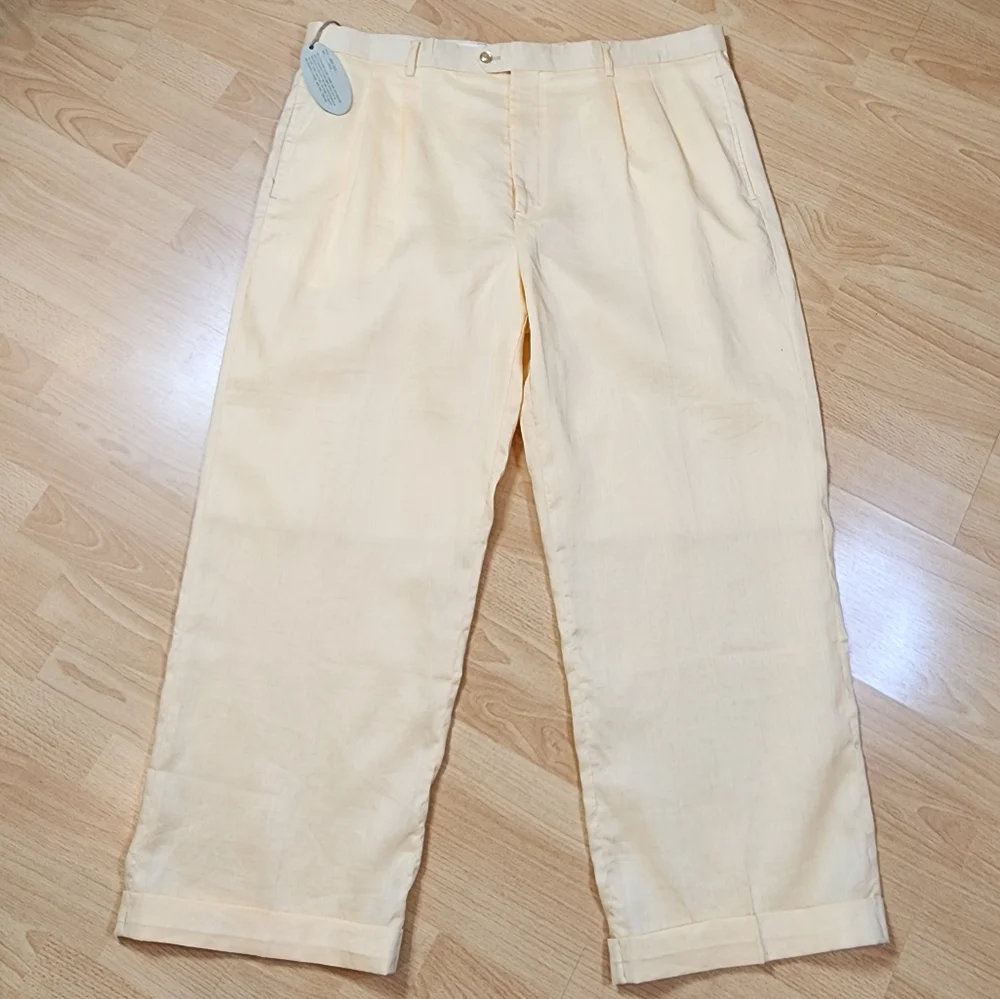 NWT Mojito 100% Linen Yellow Pleated Pants Men's Size‎ 44 (29